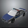 Blue And White Police Car With Flashing Emergency Lights And Sedan Exterior Design