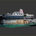 Circular Coastal Building Model Featuring Lighthouse Green Lawn And Surrounding Water