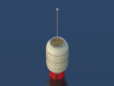 Traditional Chinese Bamboo Woven Cylindrical Lantern With Red Tassels For Home Decoration 3d model