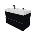 Modern Bathroom Vanity with White Countertop Black Cabinet and Faucet
