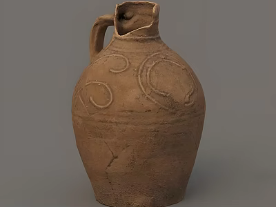 Ancient Clay Jug With Spiral Patterns And Textured Surface Design 3d model
