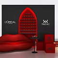 L'Oreal Paris Cosmetic Display With Red Lip Shaped Shelf Sofa And Tmall Promotion Cubes