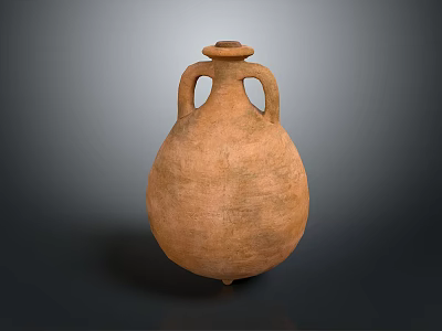 Ancient Terracotta Jar With Two Handles And Rounded Textured Body 3d model