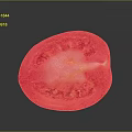 Fresh Halved Tomato with Red Juicy Flesh Seeds and Central Core on Dark Surface