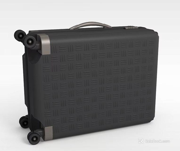 Technology Exhibition Hall Showcasing Modern Black Textured Smart Luggage With Rolling Wheels 3d model 