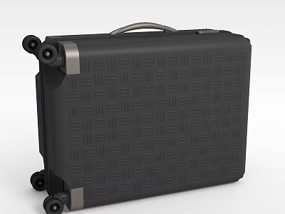 Technology Exhibition Hall Showcasing Modern Black Textured Smart Luggage With Rolling Wheels 3d model
