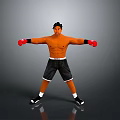 Shirtless Man In Black Shorts With Red Boxing Gloves In Boxing Stance On Gray Background