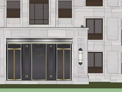 Modern Building Entrance Facade With Stone Wall Glass Doors And Windows 3d model