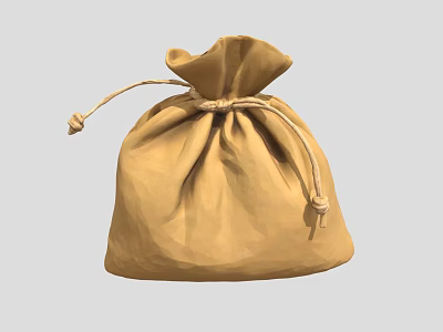 Brown Fabric Drawstring Pouch With Knotted Closure And Simple Design 3d model