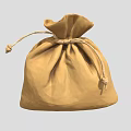 Brown Fabric Drawstring Pouch With Knotted Closure And Simple Design 3d model