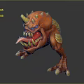Fierce Orange Monster Character with Yellow Horns Wings Sharp Claws and Open Mouth