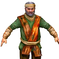 Elderly Man Character With Turban Green Tunic Brown Pants And Orange Waist Sash