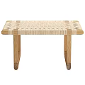 Natural Wooden Stool With Woven Seat And Simple Design For Home Use