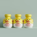 Strawberry Flavor Yogurt Drink in Yellow Bottles with Cartoon Duck Design