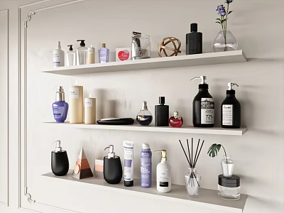 Stylish Perfumes And Cosmetics On Wall Shelves 3d model Stylish Perfumes And Cosmetics On Wall Shelves 3d model