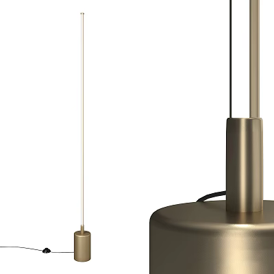Golden Modern Floor Lamp With Slim Pole Circular Base Minimalist Design 3d model