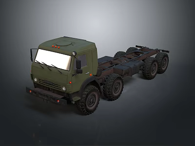 Olive Green Military Heavy Duty Truck With Multiple Wheels And Long Chassis 3d model