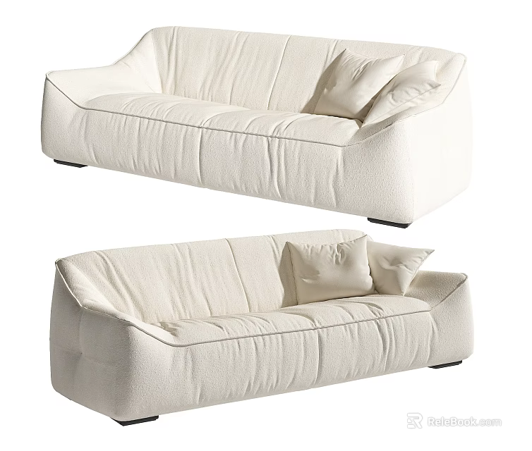 White Modern Double Sofa With Soft Fabric And Plush Cushions Design 3d model 