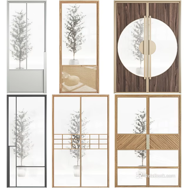 Modern Interior Flush Door With Wooden Frame And Glass Panel Design 3d model