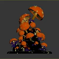 Red Mushrooms With Yellow Spots Stacked On Black And Blue Base With Glowing Spots