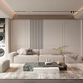 Modern Living Room Interior Design With Beige Sofa Coffee Table Green Plant And Rug