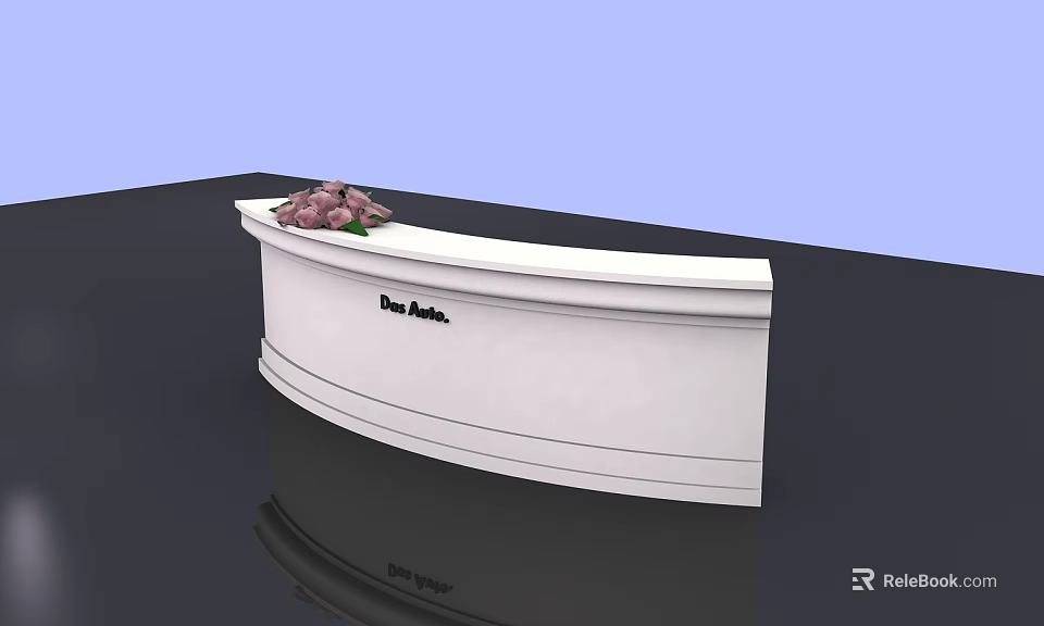 Rose Hotel Stylish White Curved Reception Desk With Flower Arrangement 3d model 
