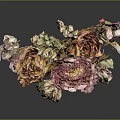 Dried Flowers Bouquet With Various Pink Orange Purple Withered Petals On Dark Background