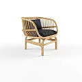 Set of Four Natural Rattan Leisure Chairs With Black Cushions And Armrests