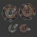 3D Rendered Orange Wooden Barrels With Metal Hoops And Scattered Lids