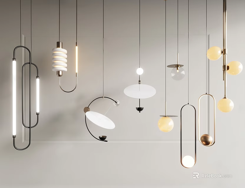 Modern Pendant Lights with Geometric Circular Linear and Spherical Shapes for Contemporary Interior Design 3d model 
