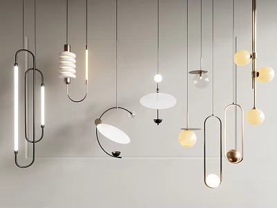 Modern Pendant Lights with Geometric Circular Linear and Spherical Shapes for Contemporary Interior Design 3d model