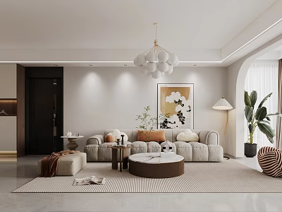 Modern Living and Dining Room Interior With Sofa Coffee Table Chandelier Decorative Painting And Plant 3d model