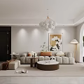 Modern Living and Dining Room Interior With Sofa Coffee Table Chandelier Decorative Painting And Plant