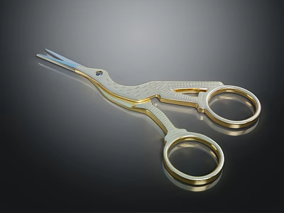 Premium Gold Metal Scissors With Intricate Carving For Hardware Tools And Craft Use 3d model