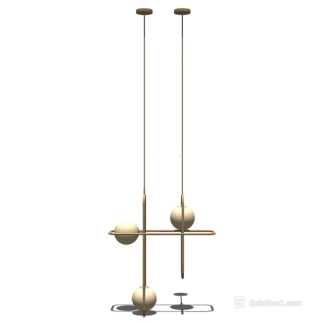 Modern Hanging Chandelier With Two Spherical Globes And Metal Cross Frame Design 3d model 