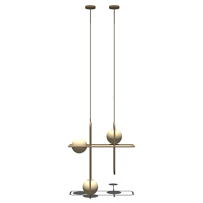 Modern Hanging Chandelier With Two Spherical Globes And Metal Cross Frame Design 3d model