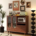 Wooden Sideboard With Glass Doors Microwave Wine Bottles And Wall Art