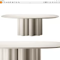 Modern Round Dining Table With White Tabletop And Fluted Cylindrical Base 3d model