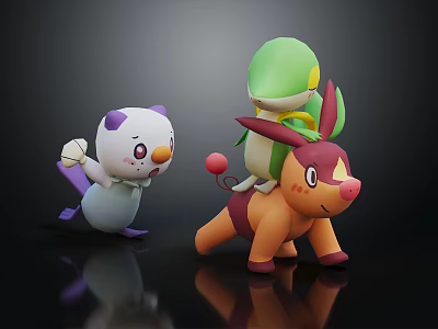 Colorful Cute Cartoon Character Toy Figures With White Purple Green And Orange Playful Designs 3d model
