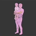 Man Wearing Jeans And Slippers Holding Child Against Gray Background