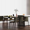 Modern Dining Interior With Stylish Island Counter Dining Table Chairs Plant And Vase