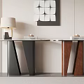 Modern Console Tables With Black Brown Metal Wood Frames Lamp Books Decor And Geometric Art