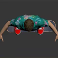 A Man Standing On Skateboard Wearing Green Floral Shirt And Denim Shorts
