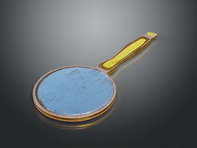Durable Metal Kitchen Spatula With Blue Round Head And Yellow Handle 3d model