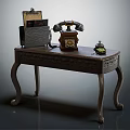 Vintage Wooden Table With Carved Legs Antique Telephone And Decorative Items