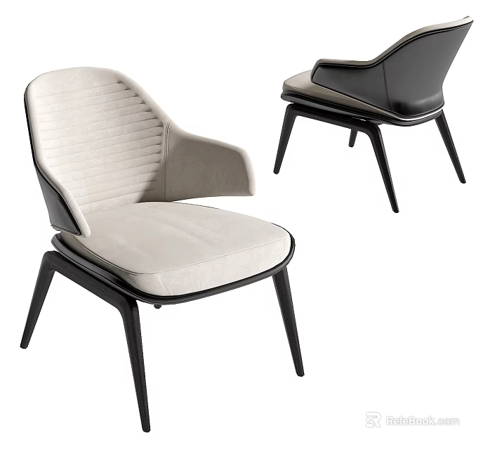 Modern Elegant Dining Chairs With Cream Upholstery Black Frame Armrest And Stitched Design 3d model 