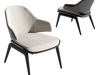 Modern Elegant Dining Chairs With Cream Upholstery Black Frame Armrest And Stitched Design 3d model