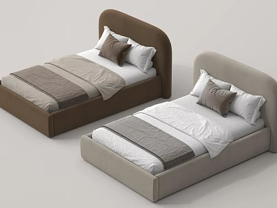 Stylish Single Bed with Curved Headboard Brown and Light Gray Pillows Bedding 3d model