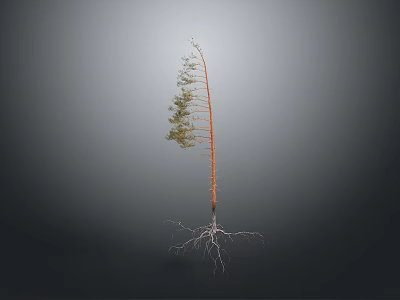 Slender Plant with Green Leaves White Roots and Orange Trunk against Dark Background 3d model