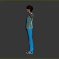 3D Character Model of Young Male Wearing Blue Striped Shirt Blue Pants With Arms Outstretched